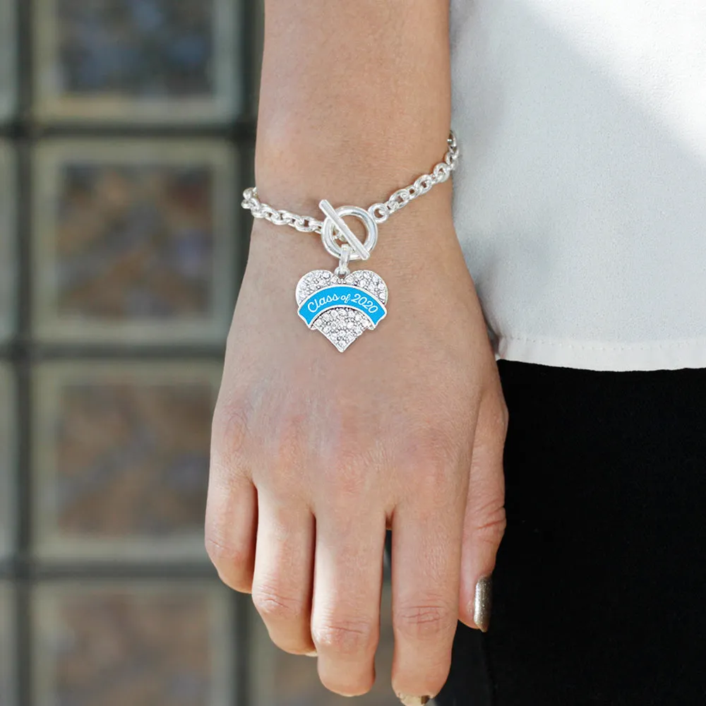 Silver Class of 2020 - Blue Pave Heart Charm Toggle Bracelet