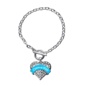 Silver Class of 2020 - Blue Pave Heart Charm Toggle Bracelet