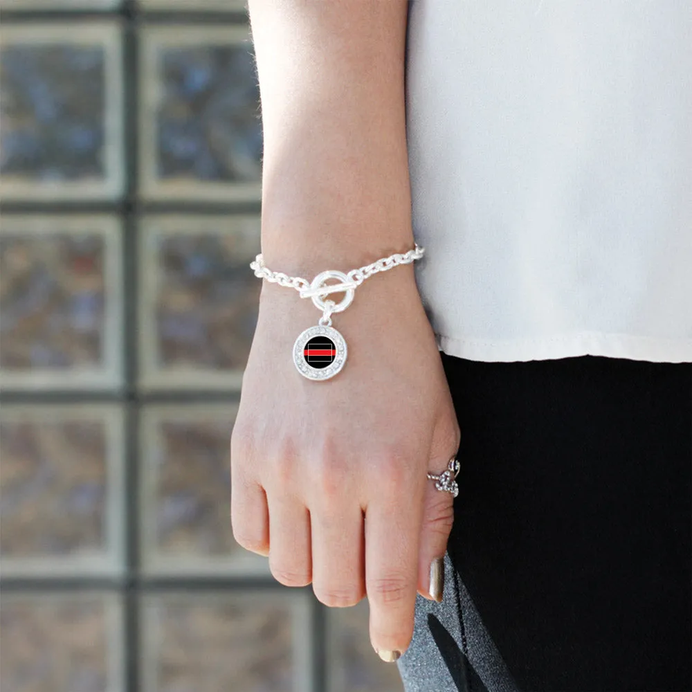 Silver Colorado Thin Red Line Circle Charm Toggle Bracelet