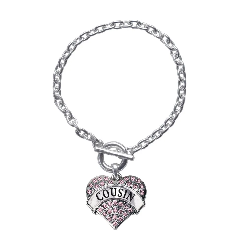 Silver Cousin Pink Pink Pave Heart Charm Toggle Bracelet