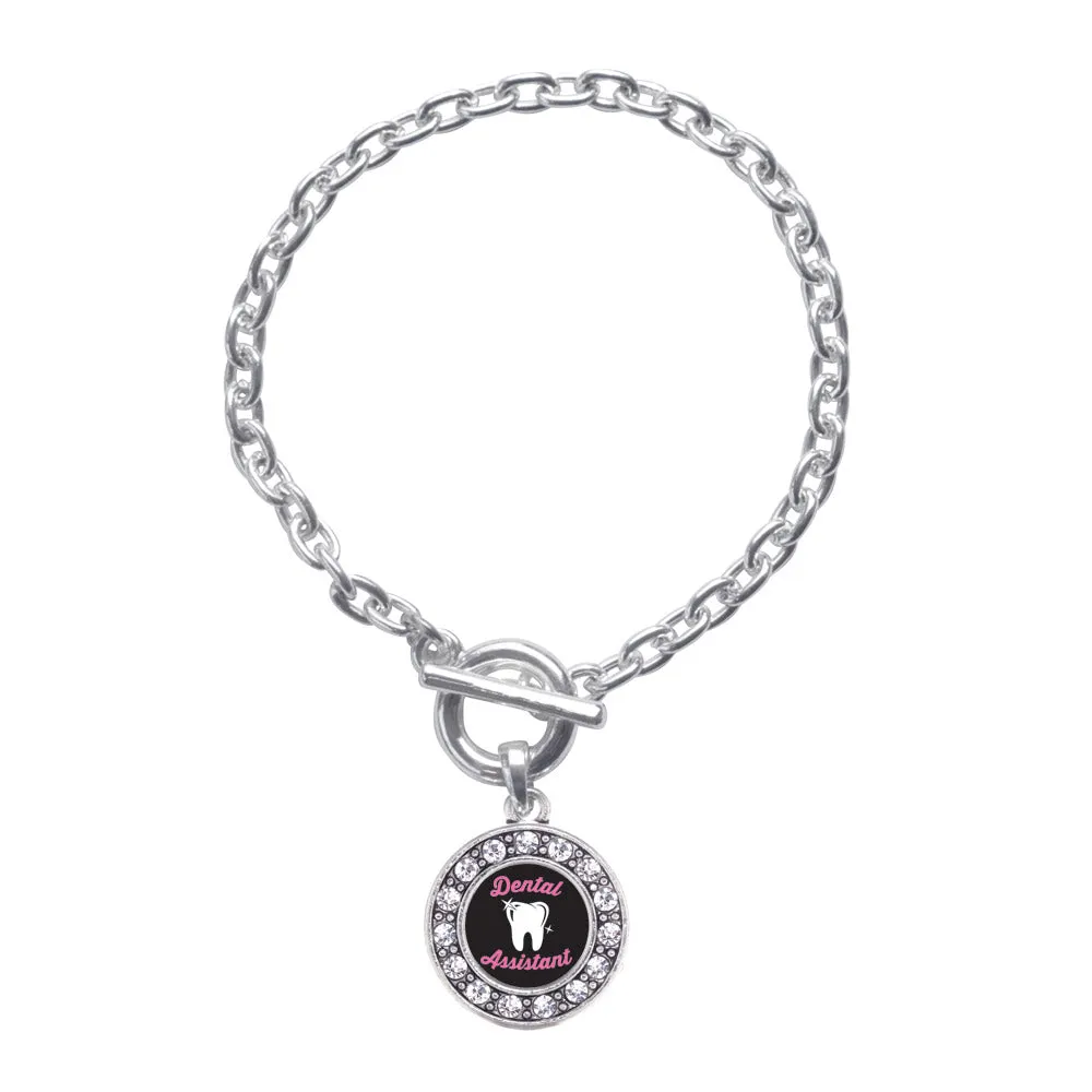 Silver Dental Assistant Circle Charm Toggle Bracelet