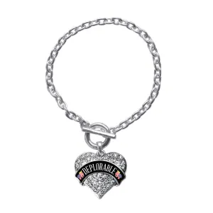 Silver Deplorable Pave Heart Charm Toggle Bracelet