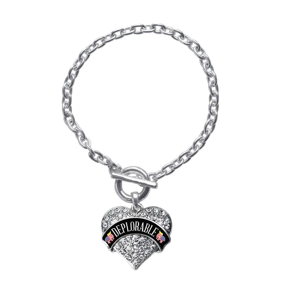 Silver Deplorable Pave Heart Charm Toggle Bracelet