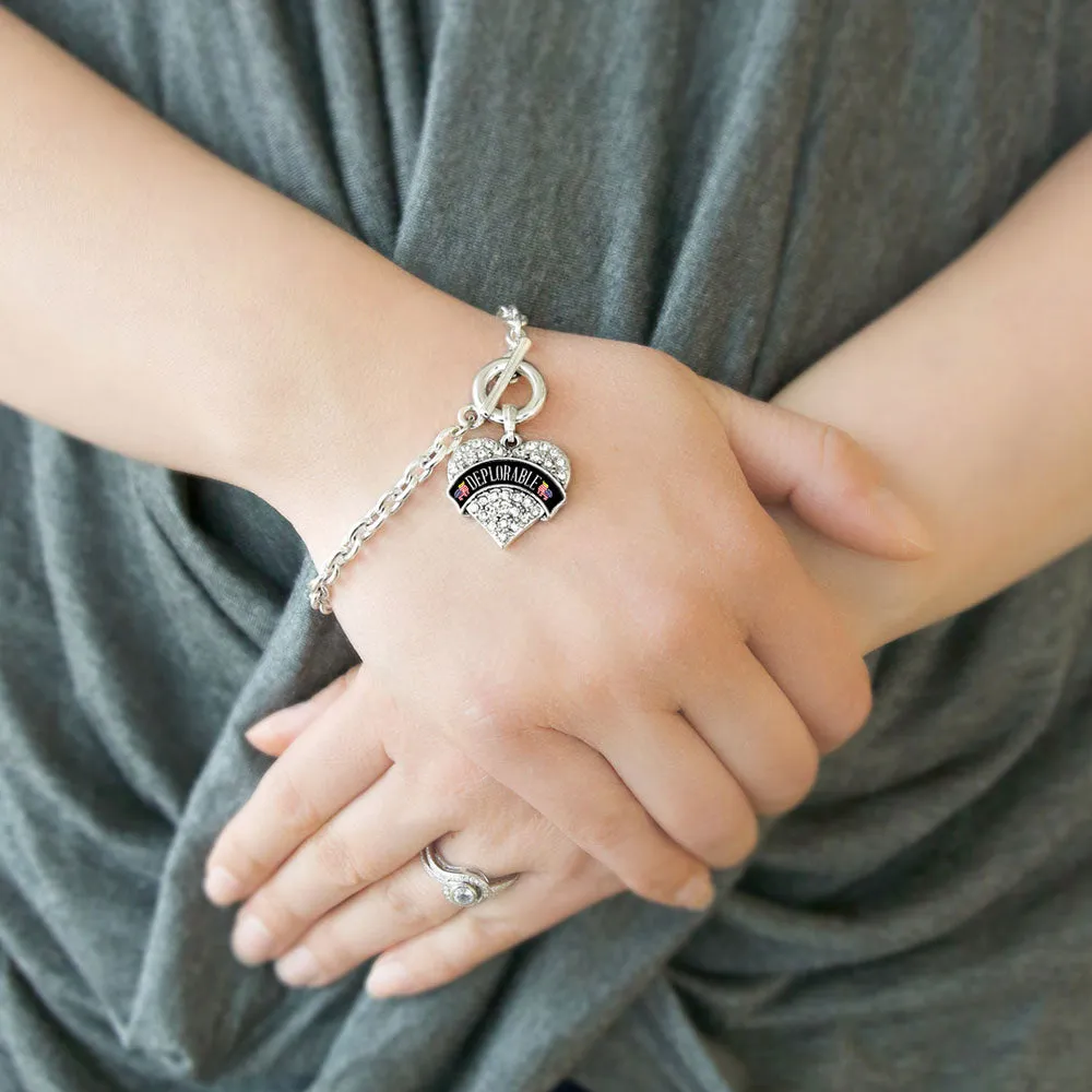 Silver Deplorable Pave Heart Charm Toggle Bracelet