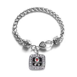Silver Diabetes Awareness Square Charm Braided Bracelet