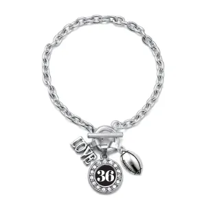 Silver Football - Sports Number 36 Circle Charm Toggle Bracelet