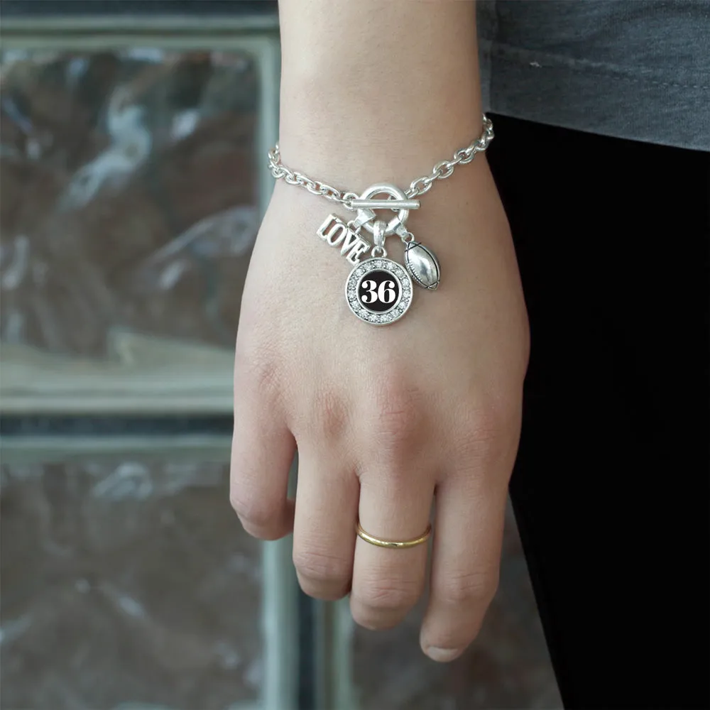 Silver Football - Sports Number 36 Circle Charm Toggle Bracelet