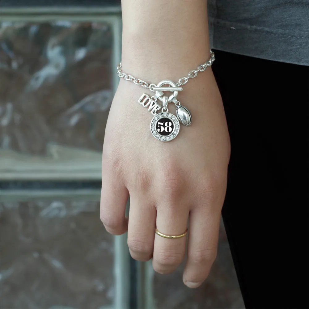 Silver Football - Sports Number 58 Circle Charm Toggle Bracelet