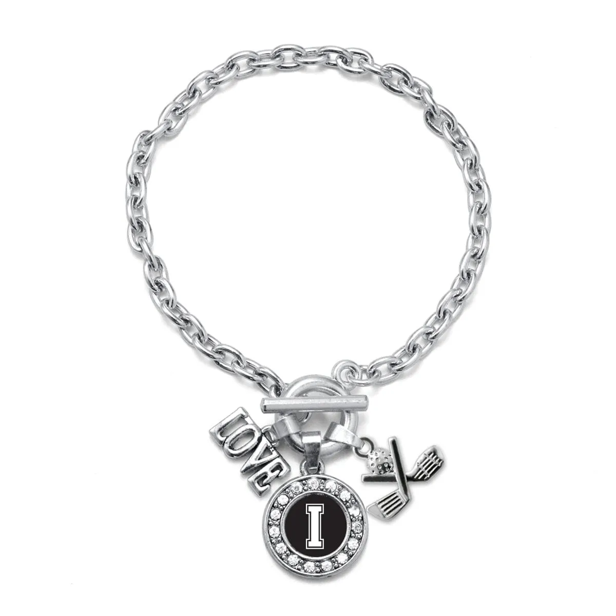 Silver Golf - Sports Initial I Circle Charm Toggle Bracelet