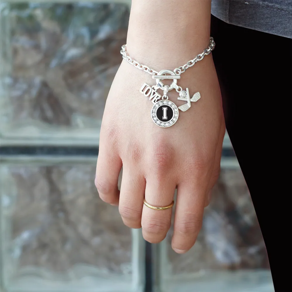 Silver Golf - Sports Initial I Circle Charm Toggle Bracelet
