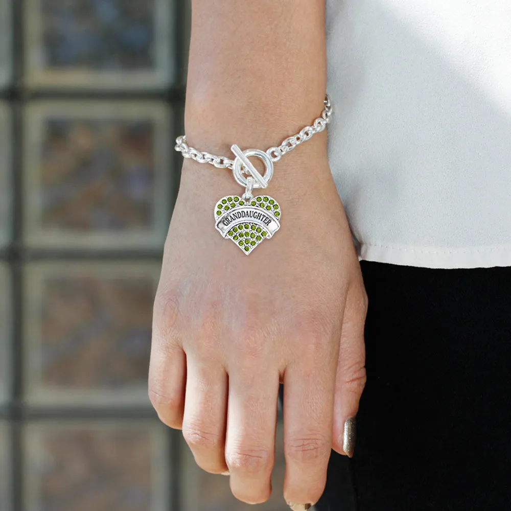 Silver Granddaughter Green Green Pave Heart Charm Toggle Bracelet