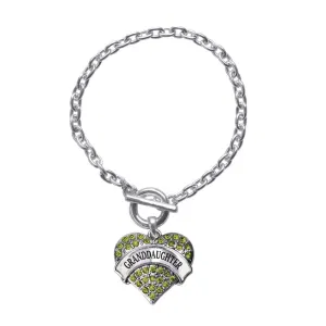 Silver Granddaughter Green Green Pave Heart Charm Toggle Bracelet