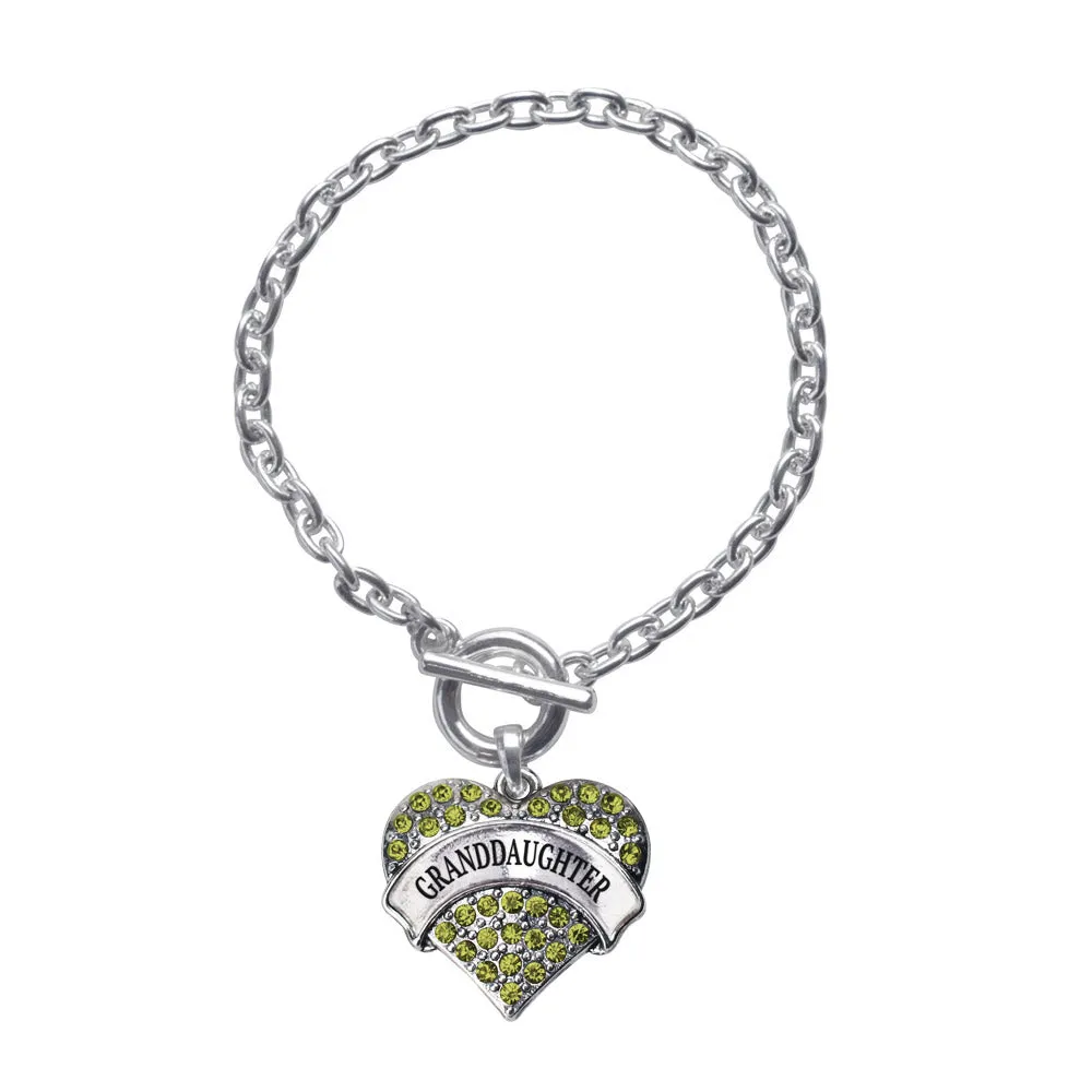 Silver Granddaughter Green Green Pave Heart Charm Toggle Bracelet