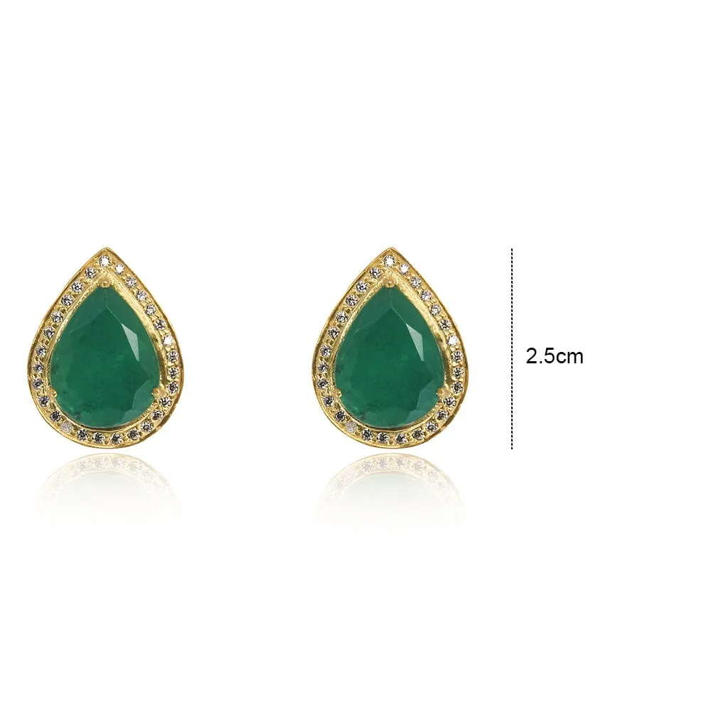 Silver green pear studs
