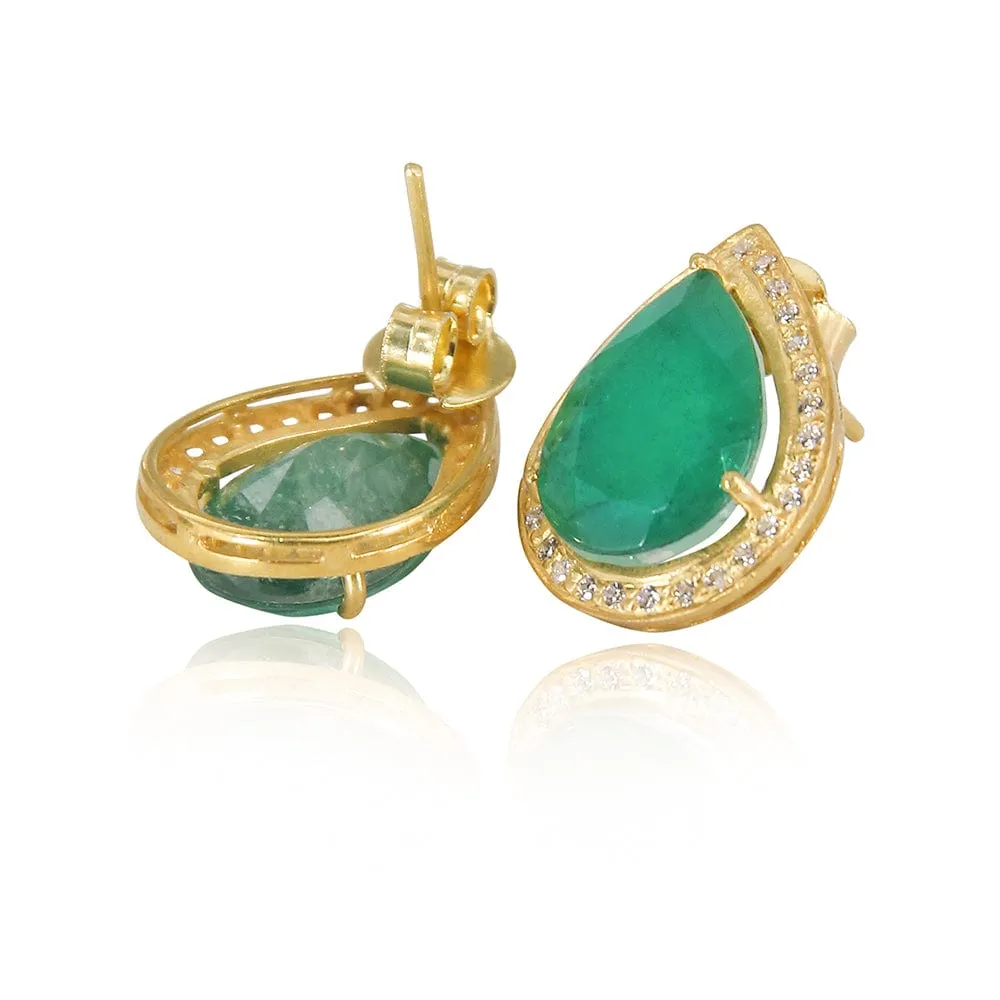 Silver green pear studs