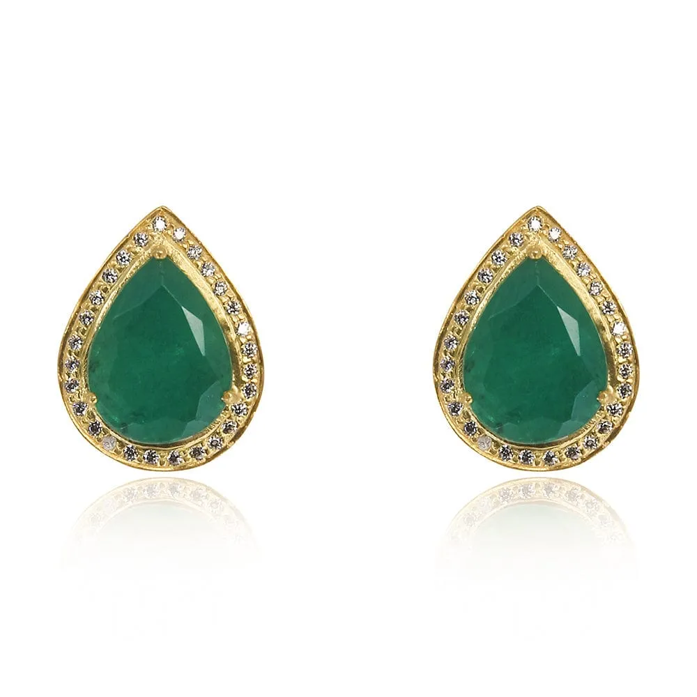 Silver green pear studs