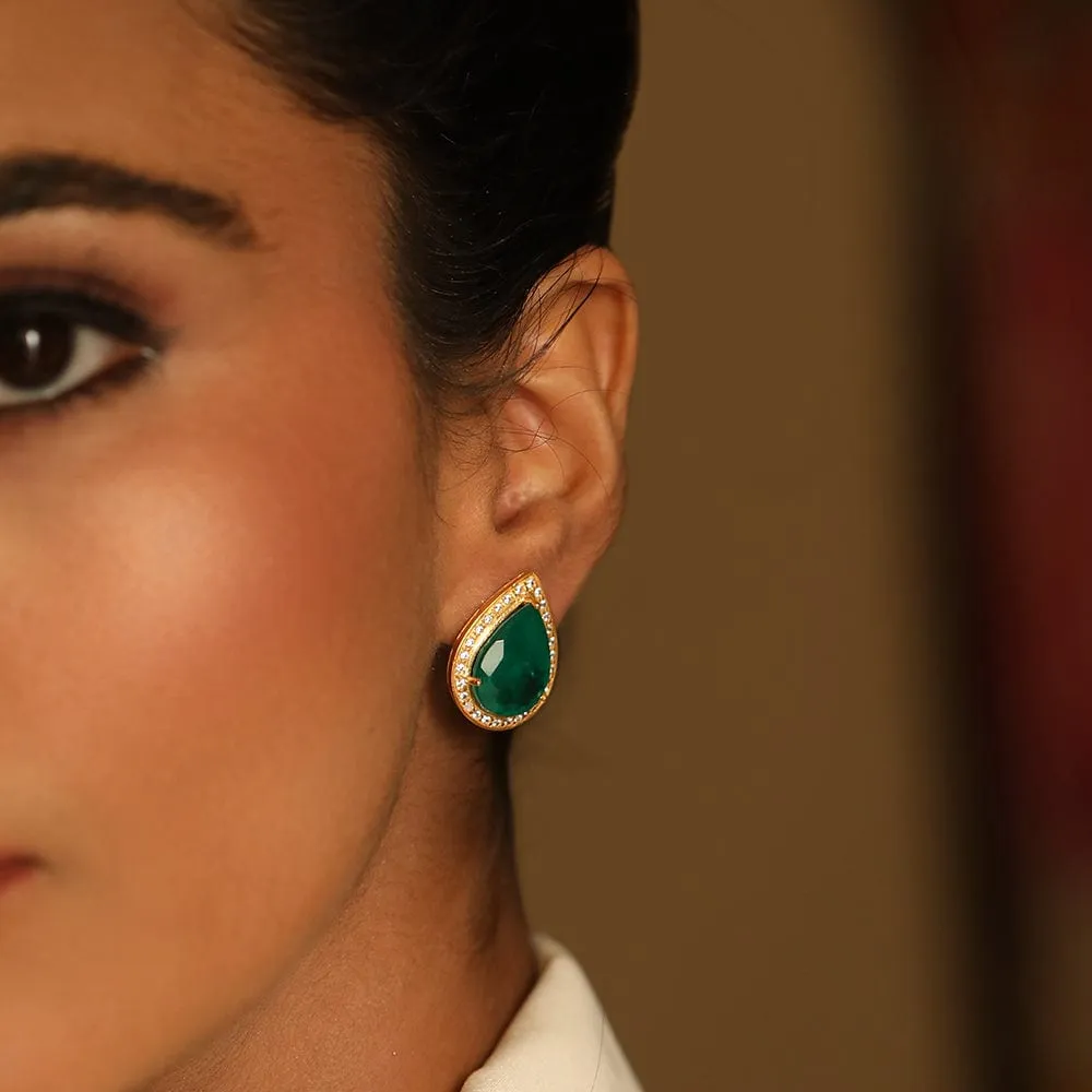 Silver green pear studs