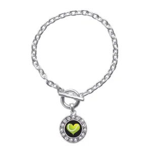 Silver Heart Of A Tennis Player Circle Charm Toggle Bracelet