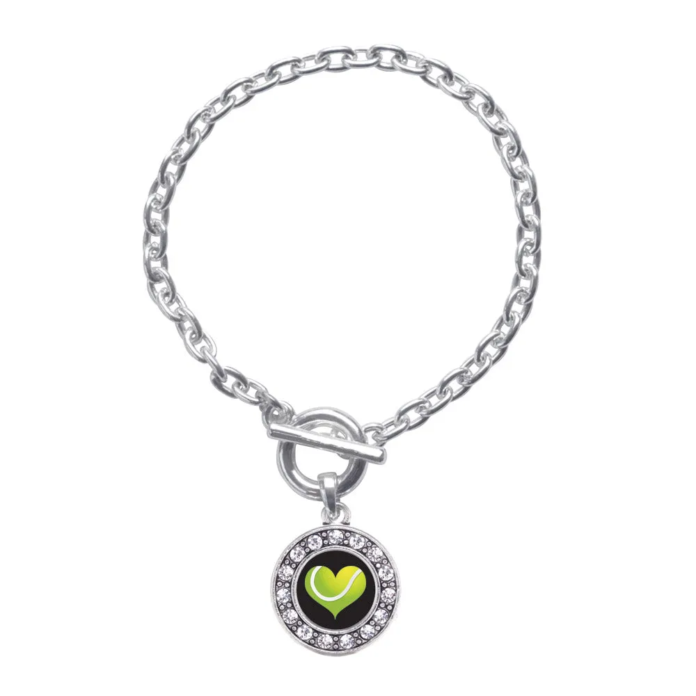 Silver Heart Of A Tennis Player Circle Charm Toggle Bracelet