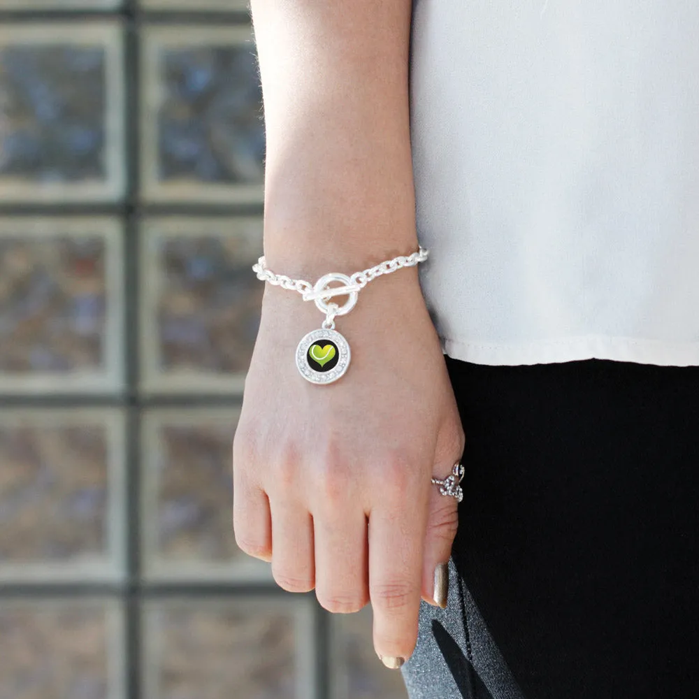 Silver Heart Of A Tennis Player Circle Charm Toggle Bracelet