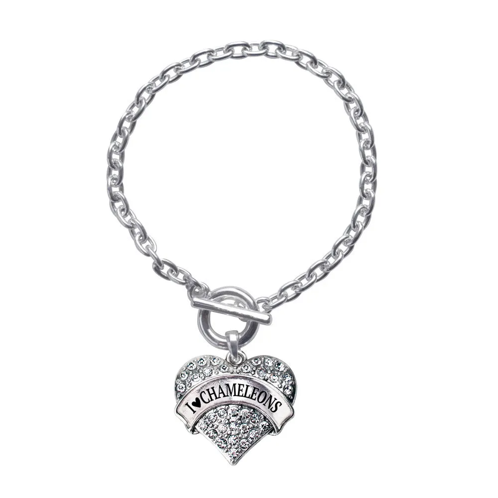 Silver I Heart Chameleons Pave Heart Charm Toggle Bracelet