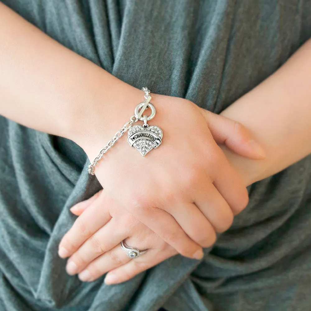 Silver I Heart Chameleons Pave Heart Charm Toggle Bracelet