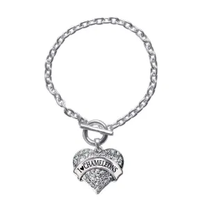 Silver I Heart Chameleons Pave Heart Charm Toggle Bracelet