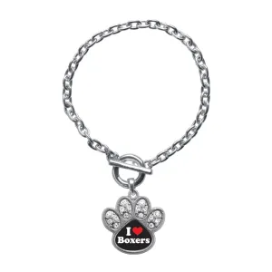 Silver I Love Boxers Pave Paw Charm Toggle Bracelet