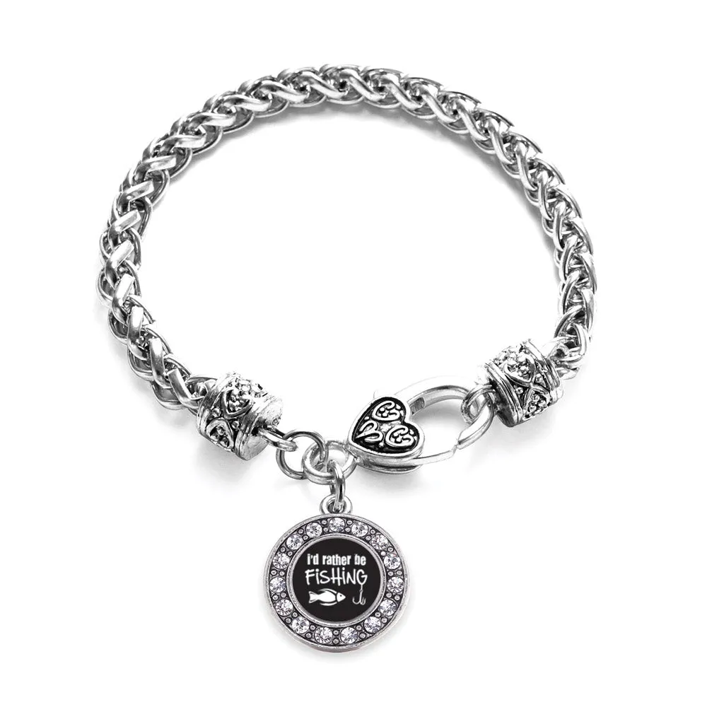 Silver I'd Rather Be Fishing Circle Charm Braided Bracelet