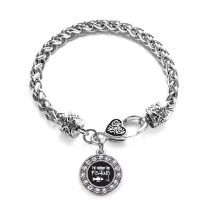 Silver I'd Rather Be Fishing Circle Charm Braided Bracelet