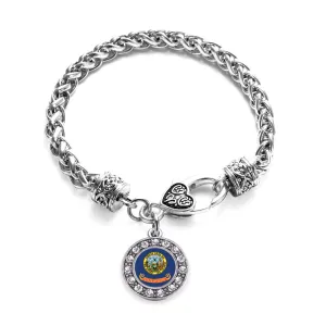 Silver Idaho Flag Circle Charm Braided Bracelet