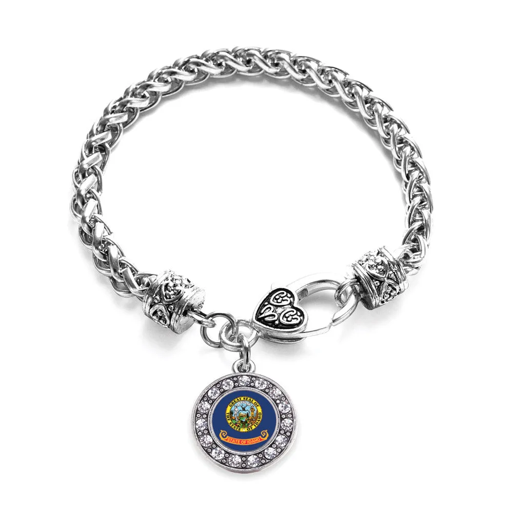 Silver Idaho Flag Circle Charm Braided Bracelet