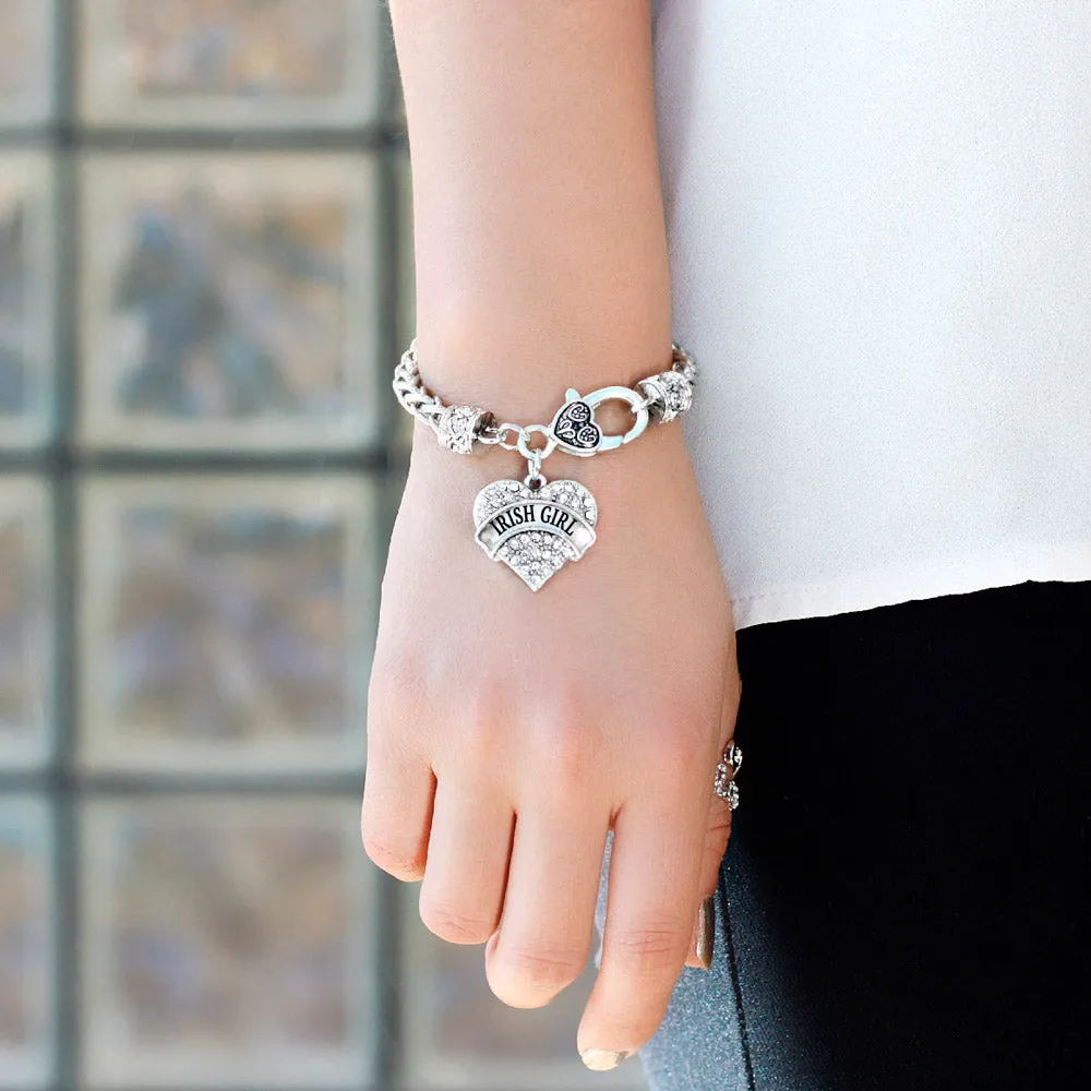 Silver Irish Girl Pave Heart Charm Braided Bracelet