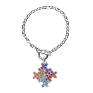Silver Jigsaw Charm Toggle Bracelet