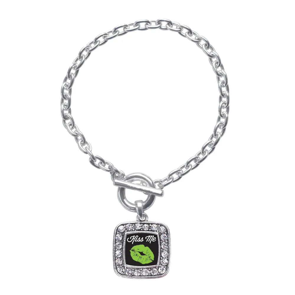 Silver Kiss Me I'm Irish Square Charm Toggle Bracelet