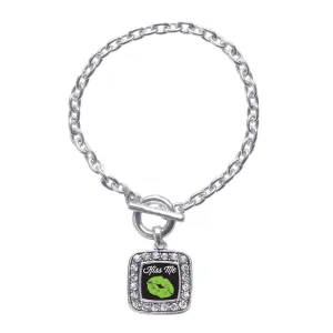 Silver Kiss Me I'm Irish Square Charm Toggle Bracelet