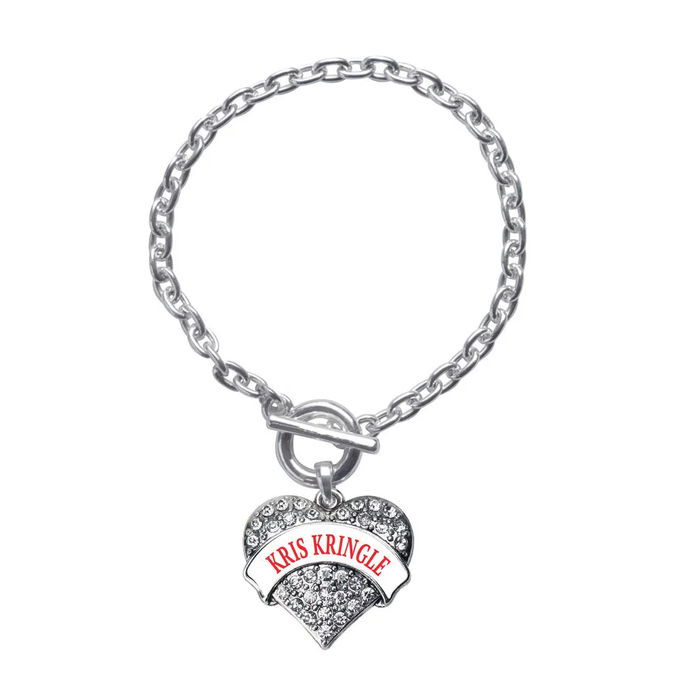 Silver Kris Kringle Pave Heart Charm Toggle Bracelet