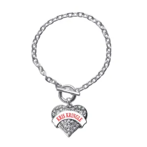 Silver Kris Kringle Pave Heart Charm Toggle Bracelet