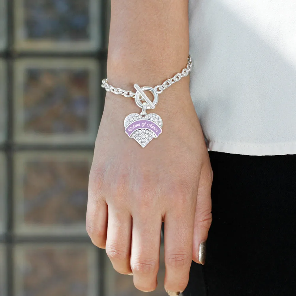 Silver Lavender Matron Pave Heart Charm Toggle Bracelet