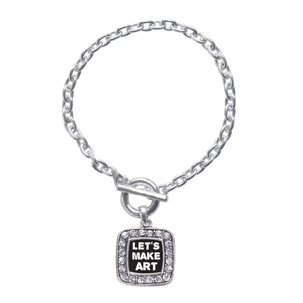 Silver Let's Make Art Square Charm Toggle Bracelet
