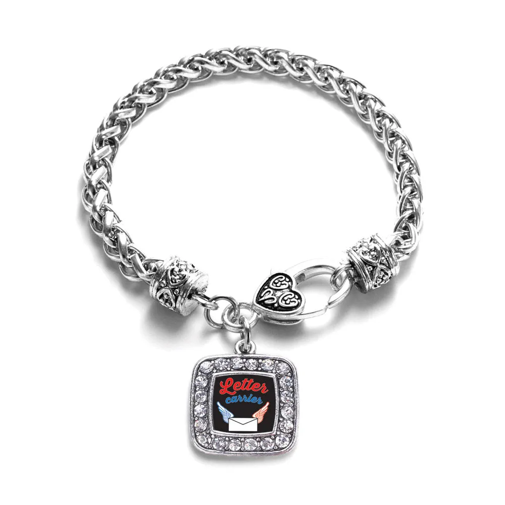 Silver Letter Carrier Square Charm Braided Bracelet