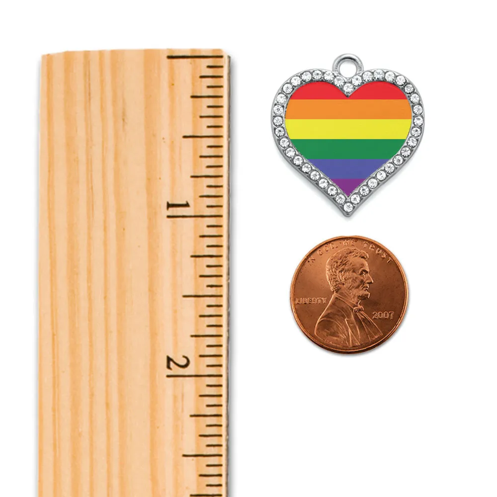 Silver LGBTQ Flag Open Heart Charm Braided Bracelet