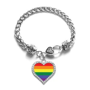 Silver LGBTQ Flag Open Heart Charm Braided Bracelet