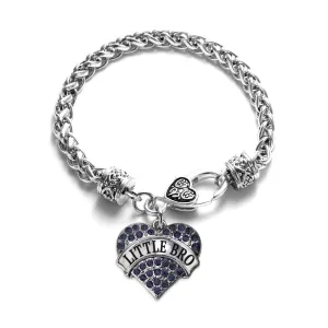 Silver Little Bro Navy Blue Blue Pave Heart Charm Braided Bracelet