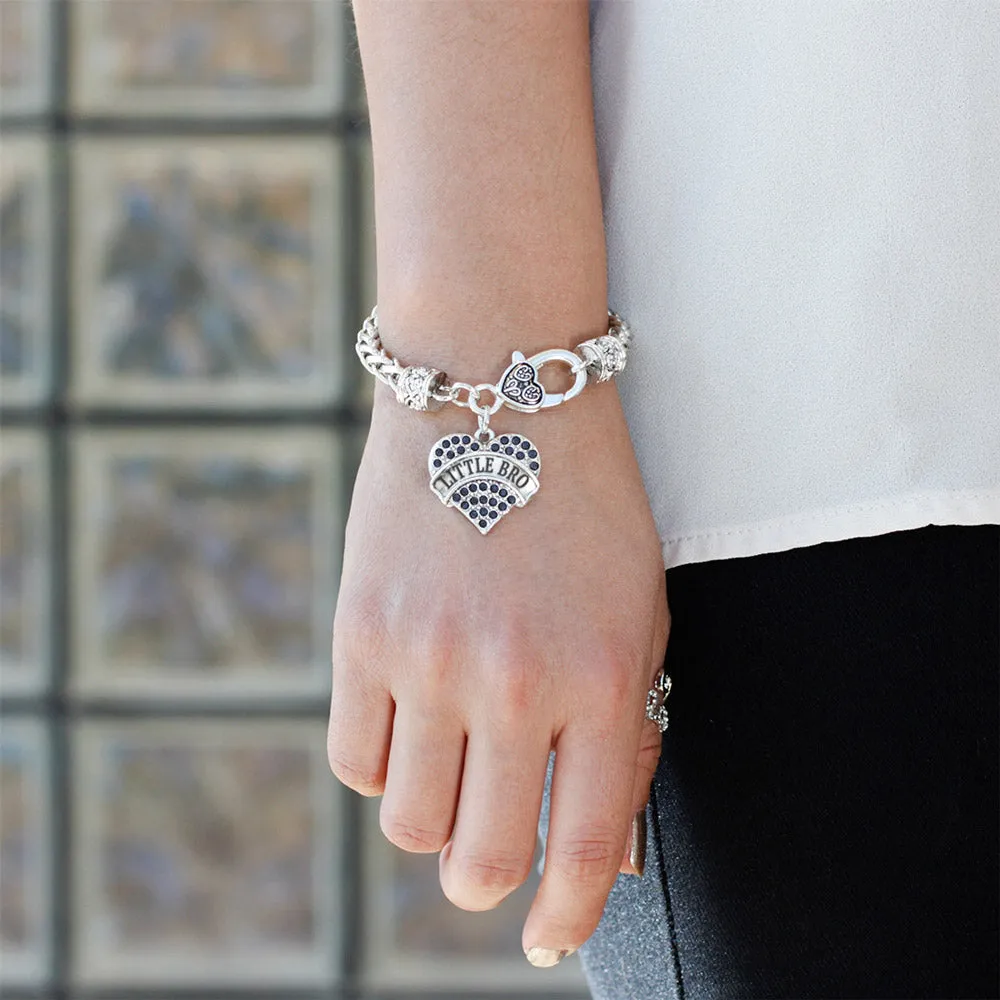 Silver Little Bro Navy Blue Blue Pave Heart Charm Braided Bracelet