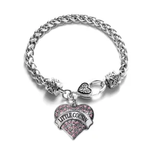 Silver Little Cousin Pink Pink Pave Heart Charm Braided Bracelet