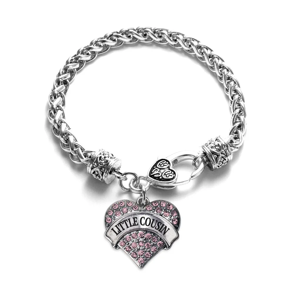 Silver Little Cousin Pink Pink Pave Heart Charm Braided Bracelet