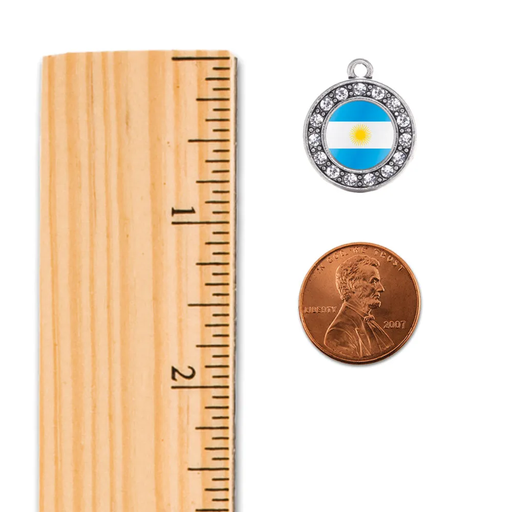 Silver Love Argentina Flag Circle Charm Wire Bangle Bracelet