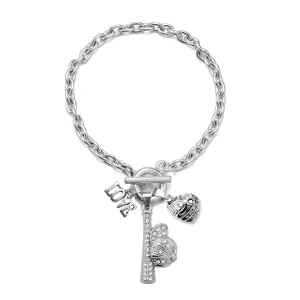 Silver Love Hat and Bat Charm Toggle Bracelet