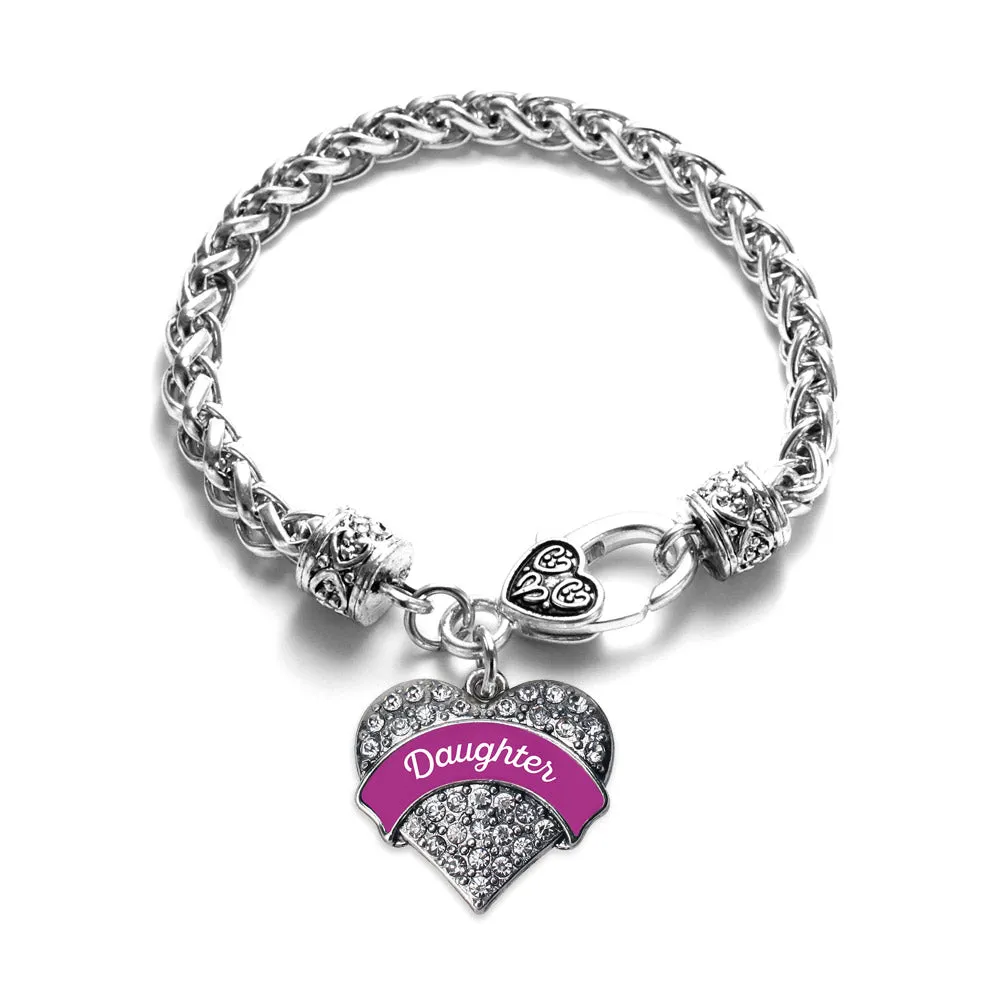 Silver Magenta Daughter Pave Heart Charm Braided Bracelet
